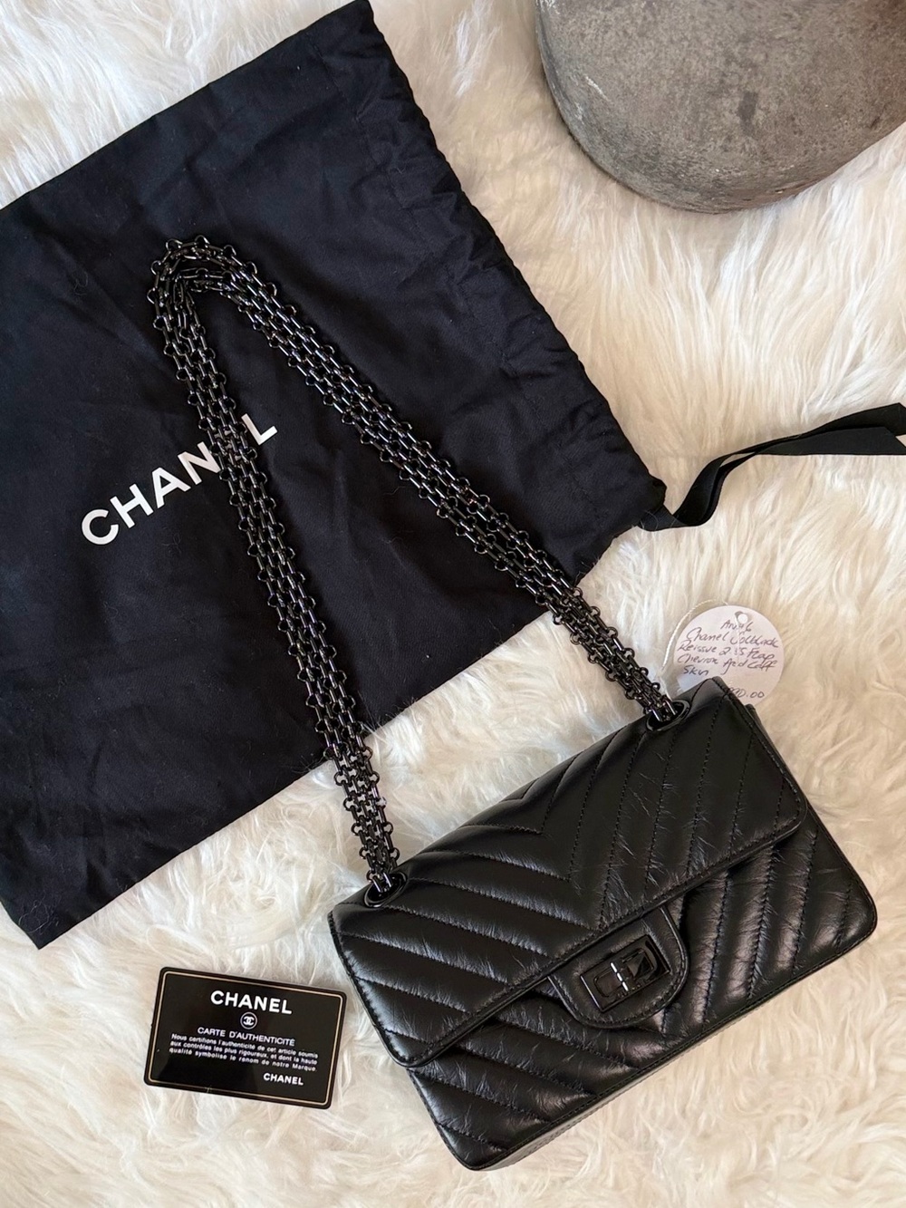 CHANEL SO BLACK REISSUE 2.55 FLAP CHEVRON AGED CALFSKIN MINI